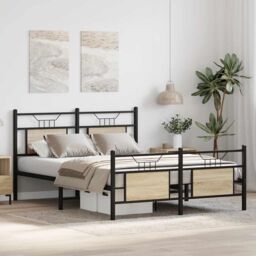Berkfield Home Bed Frame without Mattress Sonoma Oak 150x200 cm King Size Engineered Wood in Brown - thumbnail 5