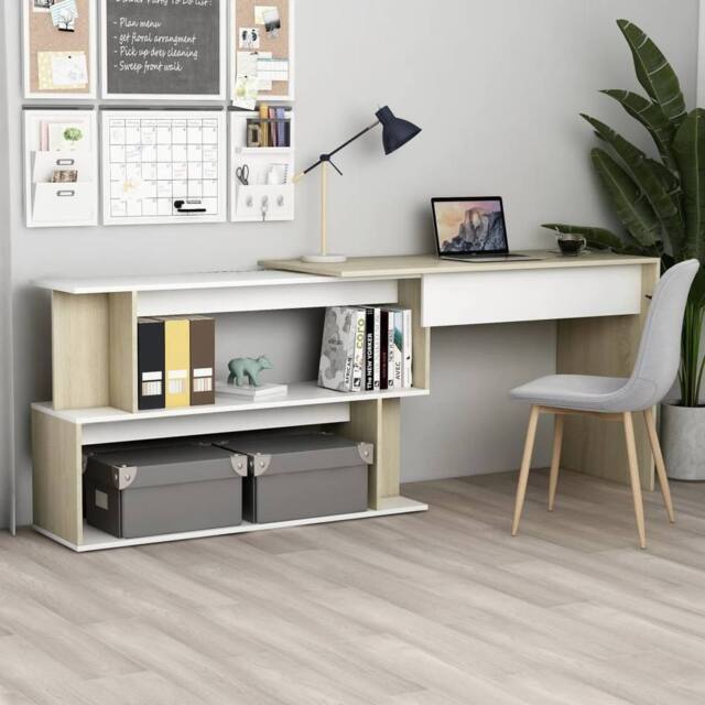 Berkfield Home Corner Desk White & Sonoma Oak 200x50x76 cm Engineered Wood - Size: 200 x 50 x 76 cm - image 1
