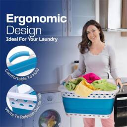 Nordara Blue with 2 Handles 58L Collapsible Pop-Up Laundry Basket - thumbnail 4