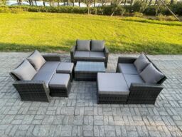 Fimous 7pc Rattan Sofa Garden Furniture Outdoor Patio Set with 3 Footstools Double Seat Sofa Dark Grey Mixed - thumbnail 2