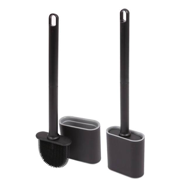 Harbour Housewares 2x Toilet Brush & Holders - Wall-Mounted TRP Silicone Bathroom Brush in Black - image 1