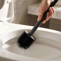 Harbour Housewares 2x Toilet Brush & Holders - Wall-Mounted TRP Silicone Bathroom Brush in Black - thumbnail 2