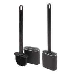 Harbour Housewares 2x Toilet Brush & Holders - Wall-Mounted TRP Silicone Bathroom Brush in Black - thumbnail 1