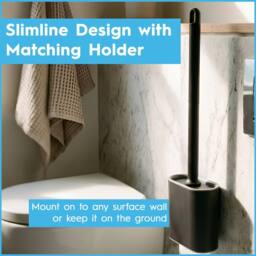 Harbour Housewares 2x Toilet Brush & Holders - Wall-Mounted TRP Silicone Bathroom Brush in Black - thumbnail 5