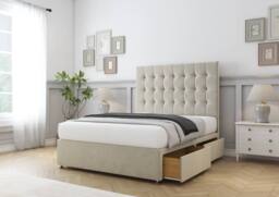 "Sloomy Alabama Plush Divan Bed Base No Drawers - 54"" Standing Headboard in Cream - Size: Single" - thumbnail 4