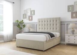 "Sloomy Alabama Plush Divan Bed Base No Drawers - 54"" Standing Headboard in Cream - Size: Single" - thumbnail 3