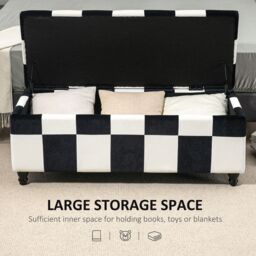 HOMCOM 114 x 47 x 47cm Velvet Storage Ottoman, Button-tufted Footstool Box in White - Size: 114 x 47 x 47 cm - thumbnail 4