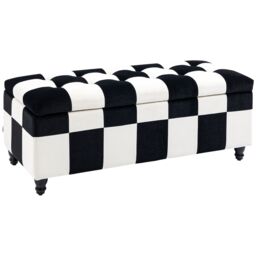 HOMCOM 114 x 47 x 47cm Velvet Storage Ottoman, Button-tufted Footstool Box in White - Size: 114 x 47 x 47 cm - thumbnail 2