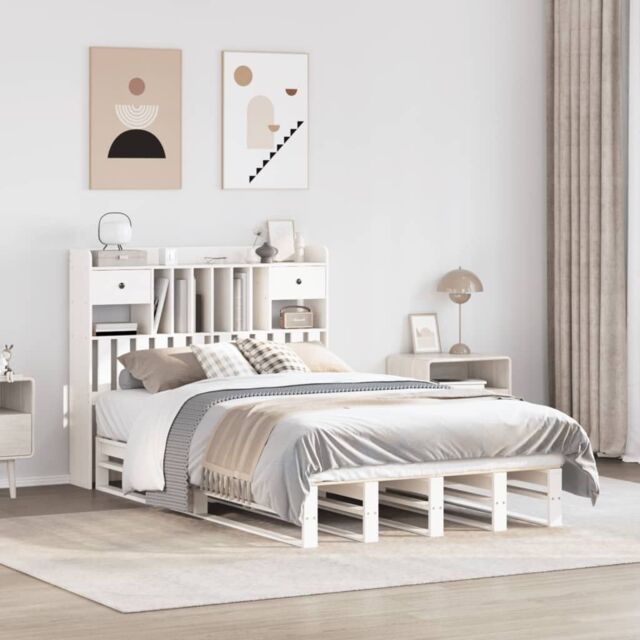 Berkfield Home Bookcase Bed without Mattress White 135x190 cm Double Solid Wood Pine - image 1