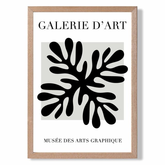 ARTZE Matisse Floral Cutout Black & Grey Framed Print SIZE: A3 with Oak Frame - Size: A4 - image 1