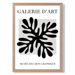 ARTZE Matisse Floral Cutout Black & Grey Framed Print SIZE: A3 with Oak Frame - Size: A4