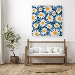 "Warren Reed - Designer Camomile Flowers Canvas in Blue - Size: W16"" x H16""" - thumbnail 3