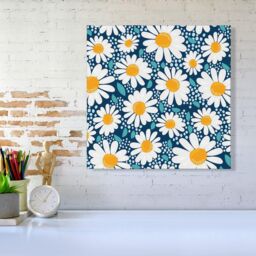 "Warren Reed - Designer Camomile Flowers Canvas in Blue - Size: W16"" x H16""" - thumbnail 2