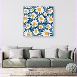 "Warren Reed - Designer Camomile Flowers Canvas in Blue - Size: W16"" x H16""" - thumbnail 4