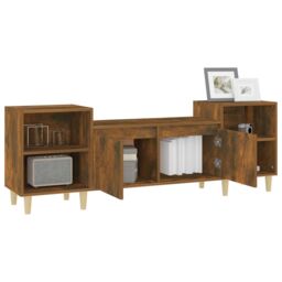 Berkfield Home TV Cabinet Smoked Oak 160x35x55 cm Engineered Wood in Brown - Size: 160 x 35 x 55 cm - thumbnail 5