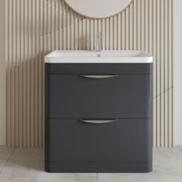Balterley Contemporary Floor 2 Drawer Bathroom Vanity Unit, Dark Grey, 755mm in Grey - thumbnail 9