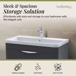 Balterley Contemporary Floor 2 Drawer Bathroom Vanity Unit, Dark Grey, 755mm in Grey - thumbnail 3