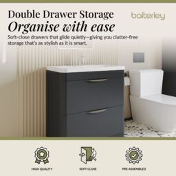 Balterley Contemporary Floor 2 Drawer Bathroom Vanity Unit, Dark Grey, 755mm in Grey - thumbnail 2