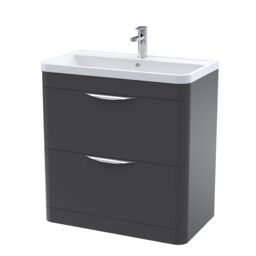 Balterley Contemporary Floor 2 Drawer Bathroom Vanity Unit, Dark Grey, 755mm in Grey