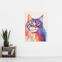 "Artery8 Wall Art Print Maine Coon Cat Risograph Bright Orange Purple Blue Screen Artwork Riso Interior Design Poster - Size: W12"" x H16""" - thumbnail 4