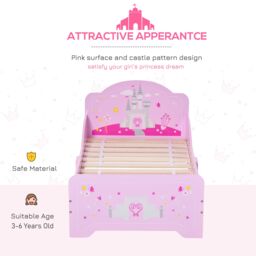 HOMCOM Kids Bed Princess Castle Theme w/ Side Rails Slats Home 3-6 Yrs Pink - Size: Single - thumbnail 4