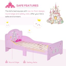 HOMCOM Kids Bed Princess Castle Theme w/ Side Rails Slats Home 3-6 Yrs Pink - Size: Single - thumbnail 6