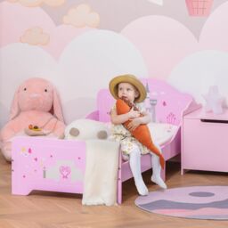 HOMCOM Kids Bed Princess Castle Theme w/ Side Rails Slats Home 3-6 Yrs Pink - Size: Single