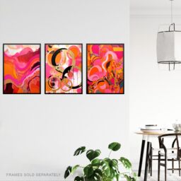 "Artery8 Art Print Set of 3 Abstract in Pink Orange & Gold Waves Poster Pack - Size: W12"" x H16""" - thumbnail 3