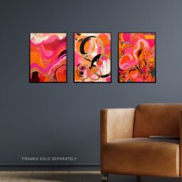 "Artery8 Art Print Set of 3 Abstract in Pink Orange & Gold Waves Poster Pack - Size: W12"" x H16""" - thumbnail 2