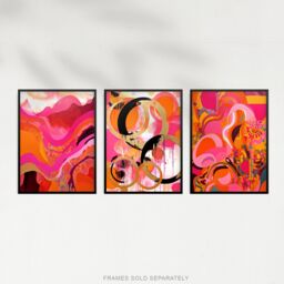 "Artery8 Art Print Set of 3 Abstract in Pink Orange & Gold Waves Poster Pack - Size: W12"" x H16""" - thumbnail 5
