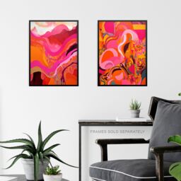 "Artery8 Art Print Set of 3 Abstract in Pink Orange & Gold Waves Poster Pack - Size: W12"" x H16""" - thumbnail 6