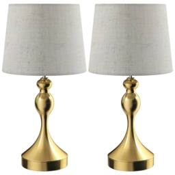 Wyld Haus Rino Set of 2 Bedside Lamps Gold Tone Metal Base Beige Linen Shade - thumbnail 2
