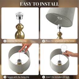 Wyld Haus Rino Set of 2 Bedside Lamps Gold Tone Metal Base Beige Linen Shade - thumbnail 8