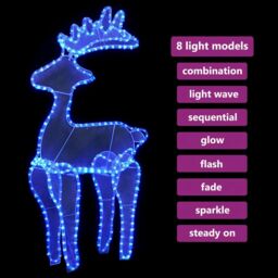 Berkfield Home Reindeer Christmas Decoration with Mesh 306 LEDs 60x24x89cm in Blue - Size: 60 x 24 x 89 cm - thumbnail 4