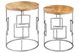 Orsina Natural Mango Wood Nesting Side Tables, Set of 2 Modern Round Tables with Metal Base, Accent Tables - thumbnail 3