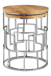 Orsina Natural Mango Wood Nesting Side Tables, Set of 2 Modern Round Tables with Metal Base, Accent Tables - thumbnail 4