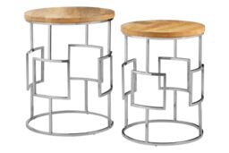 Orsina Natural Mango Wood Nesting Side Tables, Set of 2 Modern Round Tables with Metal Base, Accent Tables - thumbnail 1