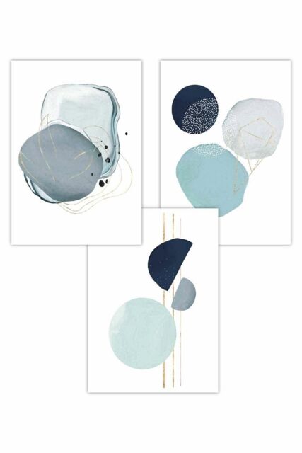 ARTZE Set of 3 Abstract Blue Winter Moods Ice Art Posters in Navy - Size: W50 cm x H70 cm - image 1