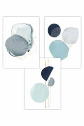 ARTZE Set of 3 Abstract Blue Winter Moods Ice Art Posters in Navy - Size: W50 cm x H70 cm - thumbnail 1
