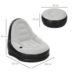 OUTSUNNY Inflatable Chair & Footstool for Gaming, Reading, Watching in Grey - thumbnail 3