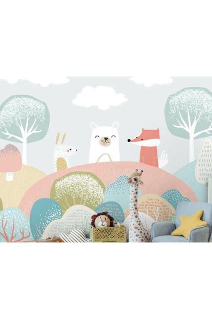 Origin Murals Woodland Friends Wall Mural in Grey - Size: W350 cm x H280 cm - image 1