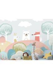 Origin Murals Woodland Friends Wall Mural in Grey - Size: W350 cm x H280 cm - thumbnail 1