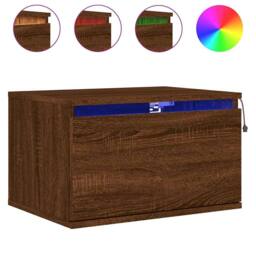 Berkfield Home Durable Wall-mounted Bedside Cabinet with LED Lights Brown Oak - thumbnail 3