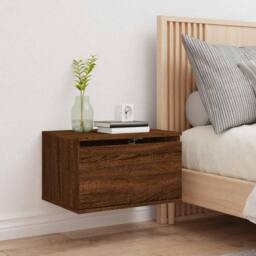 Berkfield Home Durable Wall-mounted Bedside Cabinet with LED Lights Brown Oak - thumbnail 4
