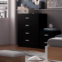 ERGOVEXA 4 Drawer Chest Of Drawers Matt Black Sideboard with Metal Curved - thumbnail 5