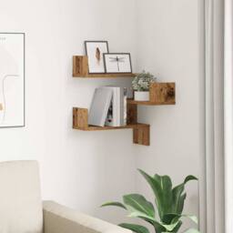 Berkfield Home Wall Corner Shelf Old Wood 40x40x49.5 cm Engineered Wood in Brown - thumbnail 3