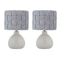 First Choice Lighting Set of 2 Tuscan - White Ceramic Lamps with Grey Felt Shade - thumbnail 1