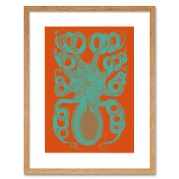 "Artery8 Wall Art Print Octopus Coral Blue Red Art Framed 9x7 inch in Beige - Size: W7"" x H9""" - thumbnail 1