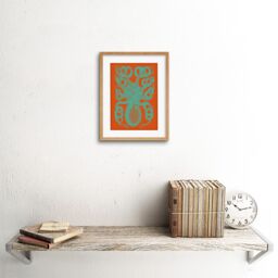 "Artery8 Wall Art Print Octopus Coral Blue Red Art Framed 9x7 inch in Beige - Size: W7"" x H9""" - thumbnail 2