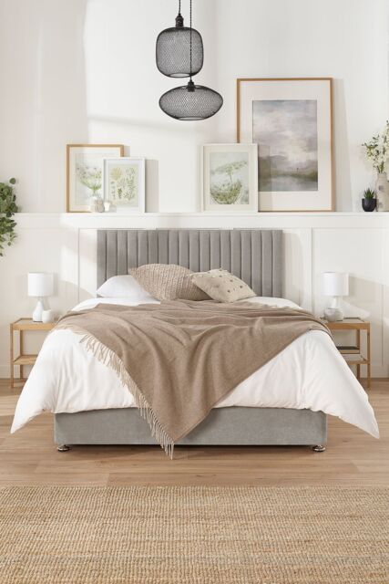 Aspire Grant Divan, Linen Fabric, Strutted Headboard, 2 Drawers in Silver - Size: Double - image 1